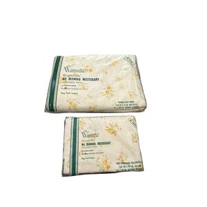 Vintage Wamsutta Superlin Double Flat Sheet 2 Pillowcases Yellow Floral Muslin